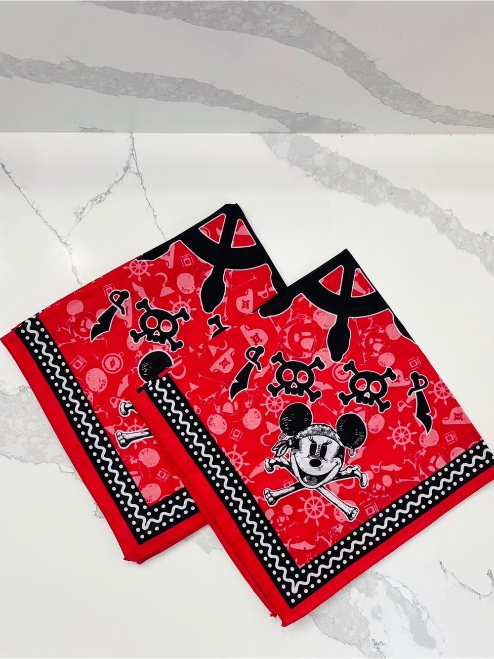 Lot of 2 Disney Cruise Line Pirate Night Mickey and Minnie Red Bandanas, NWOT
